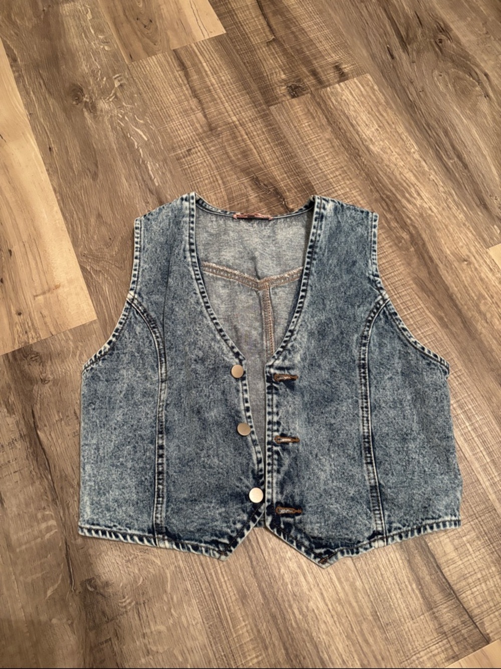 Denim Button-Down Vest - Blue Acid Wash